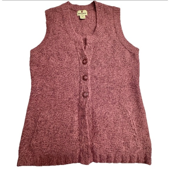 WOOLRICH Pinkish Purple Knit Wool Blend Sweater Vest Button Up w/Pockets MED EUC - Picture 1 of 10